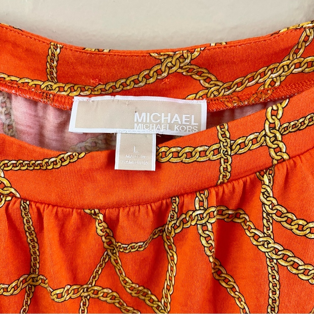 Michael Kors Square Neck Zinnia Chain Print Top Size L - Picture 2 of 8